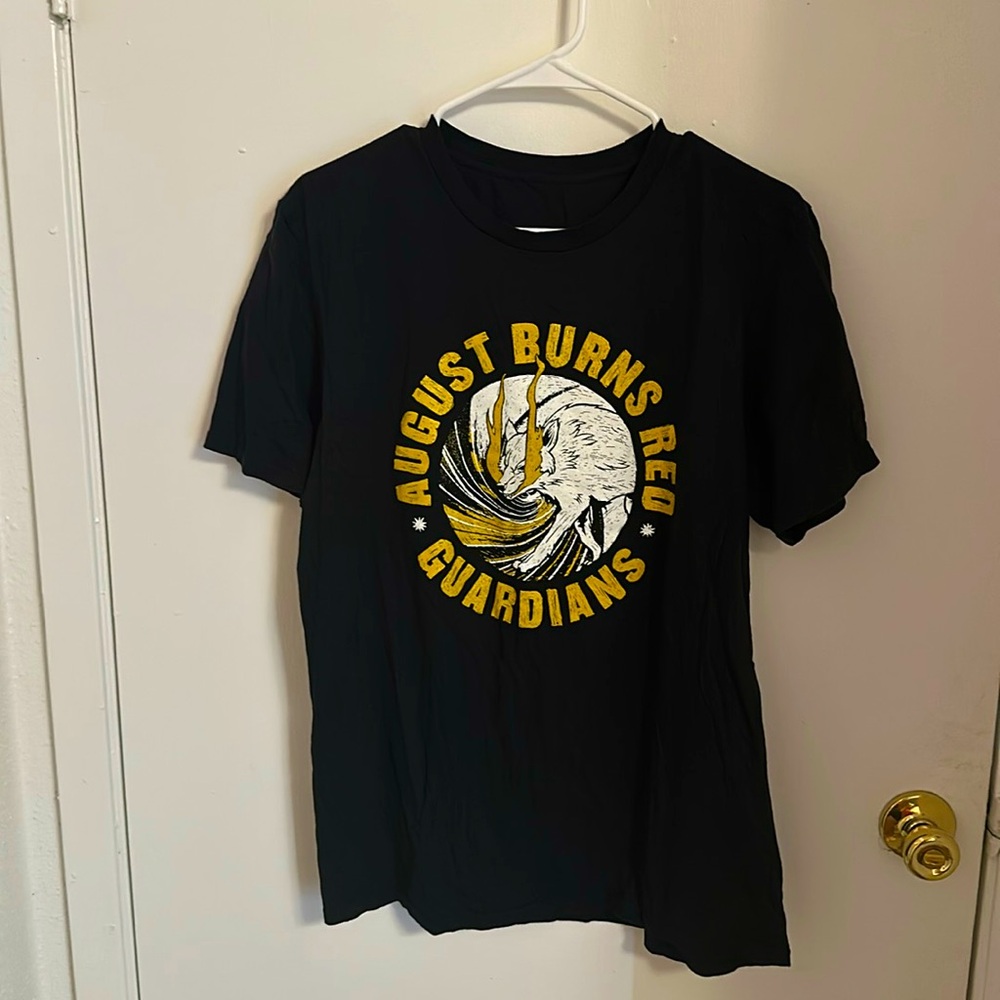 Hanes Black Short Sleeve Graphic Tee with Yellow & White Print